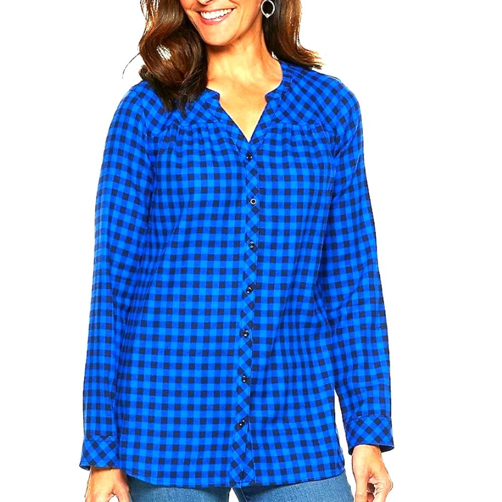 New! Blue Plaid Button Down Shirt